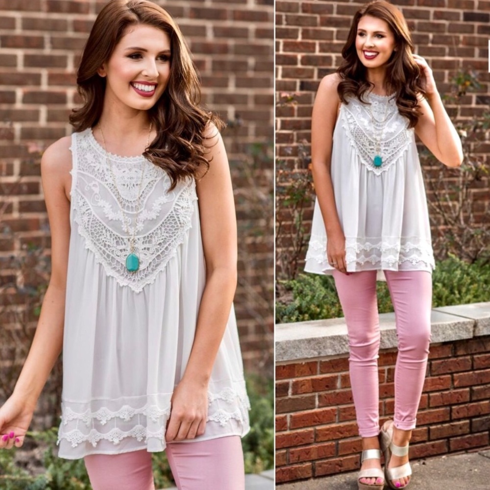 White Lace Flowy Tank Top